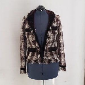 Cache Plaid Chocolate Jacket/Blazer Size 4